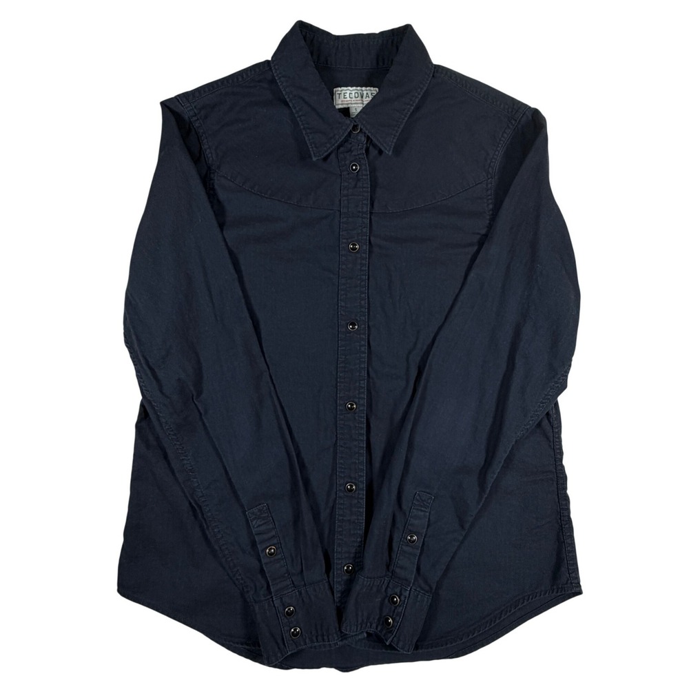 Tecovas Womens Small Black Herringbone Western Pearl Snap Long Sleeve‎ Shirt - Picture 4 of 10